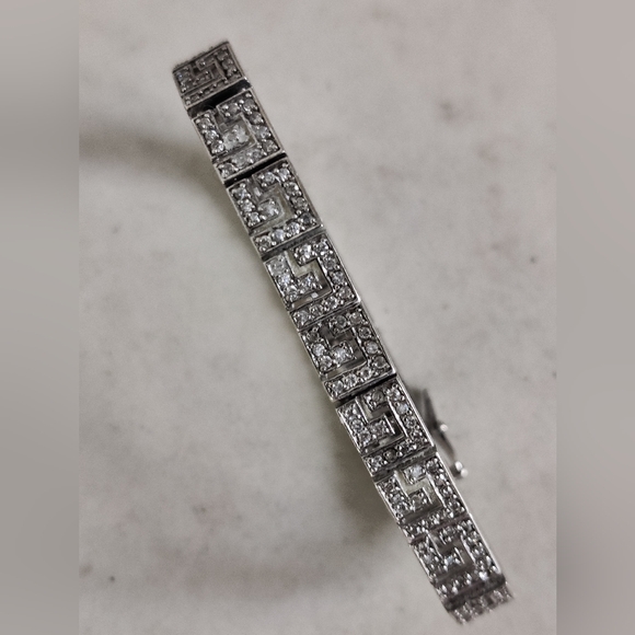 Sterling Silver and Clear Crystals Bracelet with Geometric Greek Key Design - Picture 10 of 16